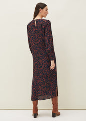 Cosmo Abstract Print Midi Dress - Spice/Ink