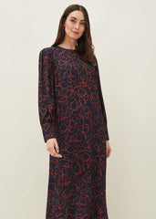 Cosmo Abstract Print Midi Dress - Spice/Ink