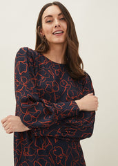 Cosmo Abstract Print Midi Dress - Spice/Ink