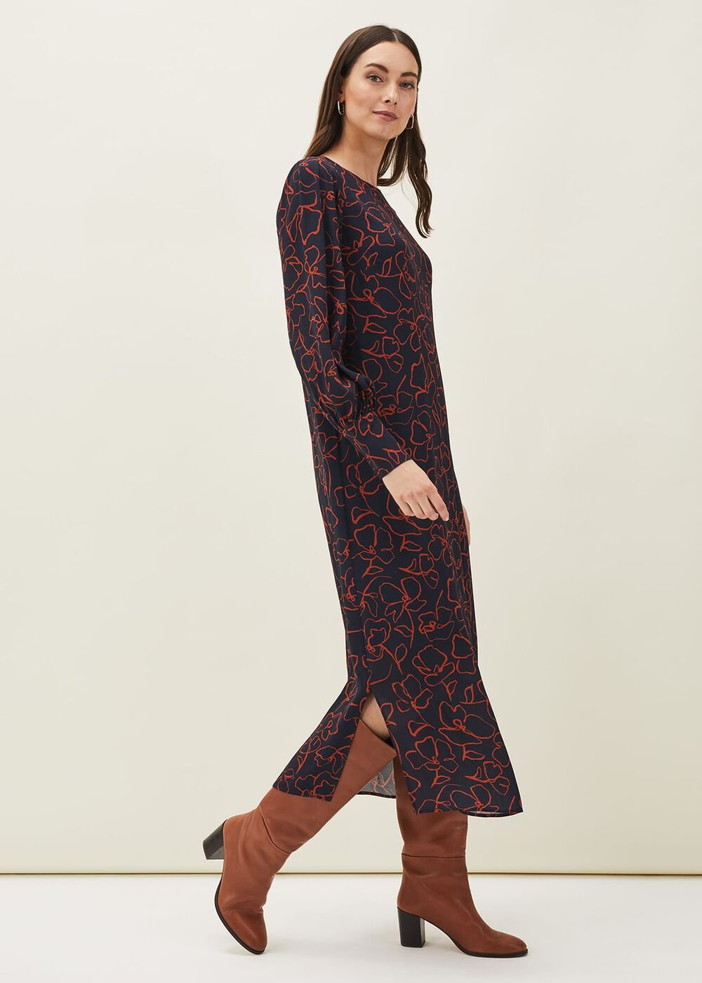 Cosmo Abstract Print Midi Dress - Spice/Ink