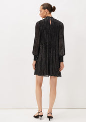 Elina Metallic Plisse Dress - Pewter