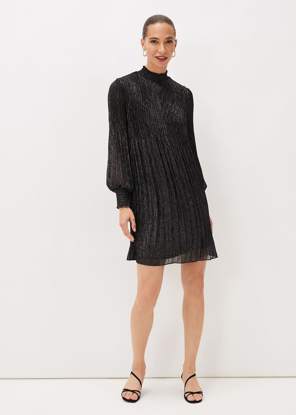 Elina Metallic Plisse Dress - Pewter
