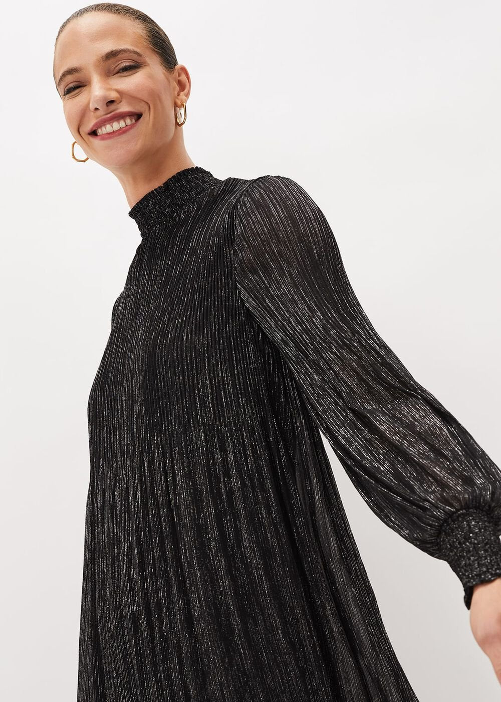 Elina Metallic Plisse Dress - Pewter