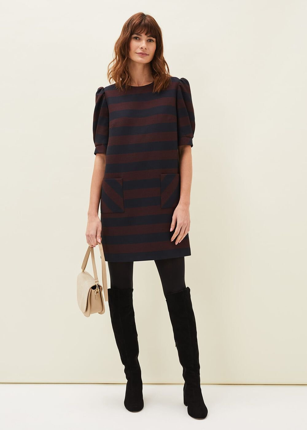 Maple Stripe Dress - Navy/Chestnut