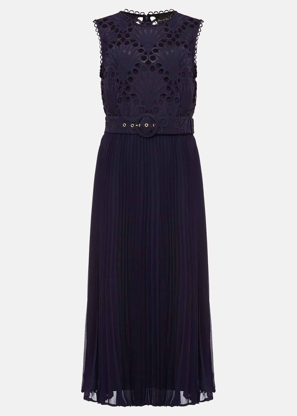 Amora Lace Bodice Pleated Dress - Navy