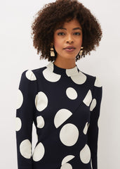 Gabi Spot Print Asymmetric Hem Dress - Navy/Ivory