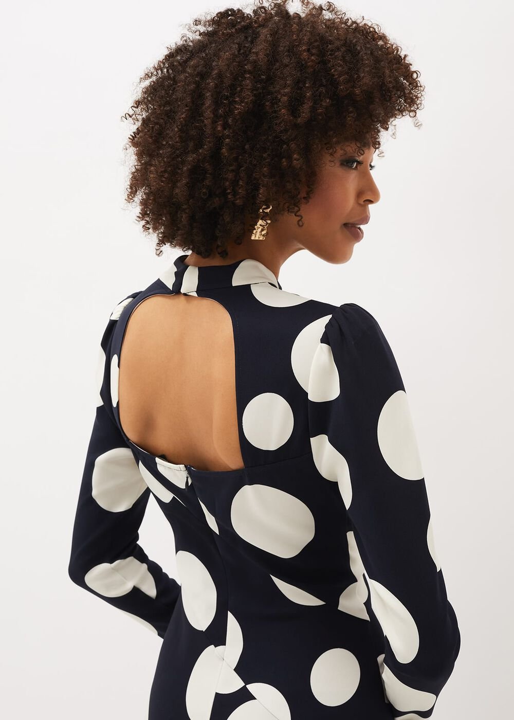 Gabi Spot Print Asymmetric Hem Dress - Navy/Ivory