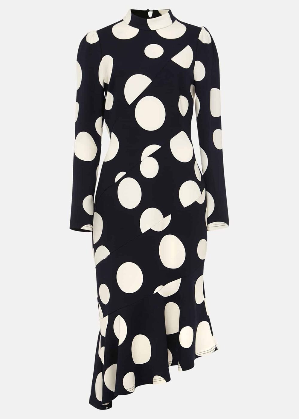 Gabi Spot Print Asymmetric Hem Dress - Navy/Ivory