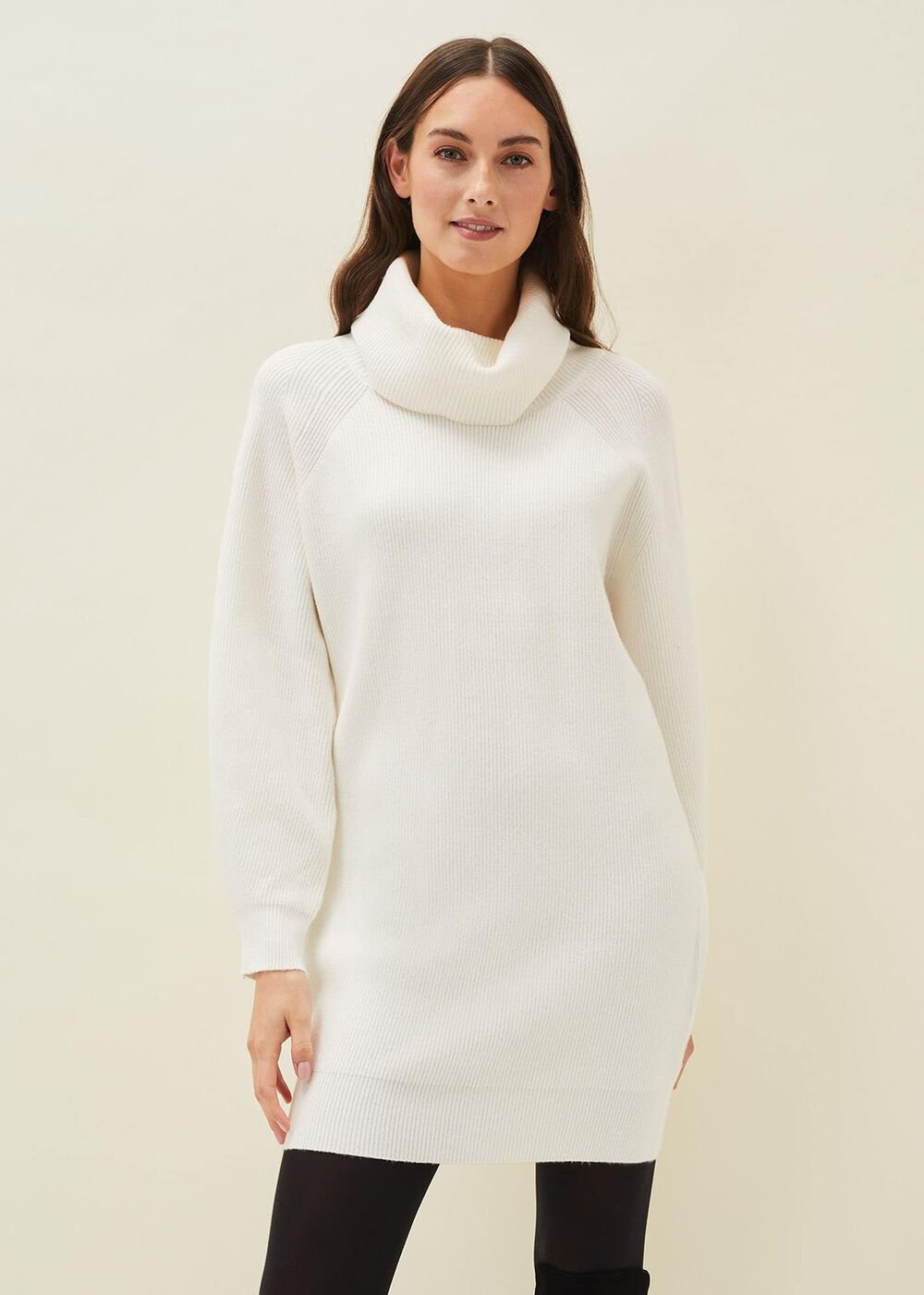 Nisha Roll Neck Jumper Dress - Winter White