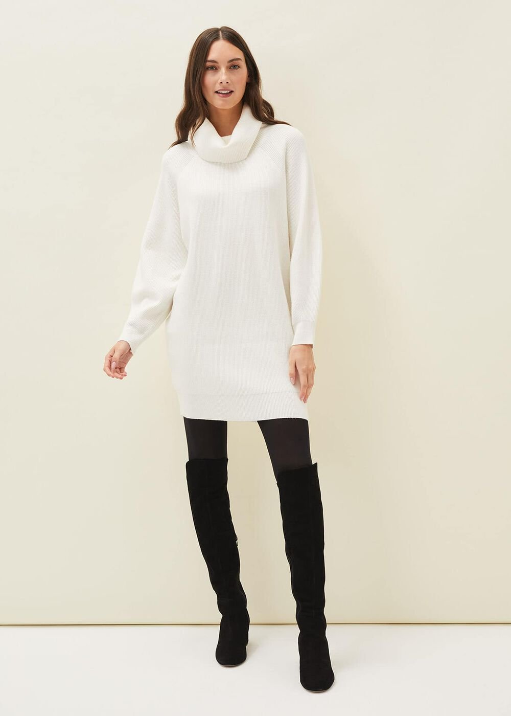 Nisha Roll Neck Jumper Dress - Winter White
