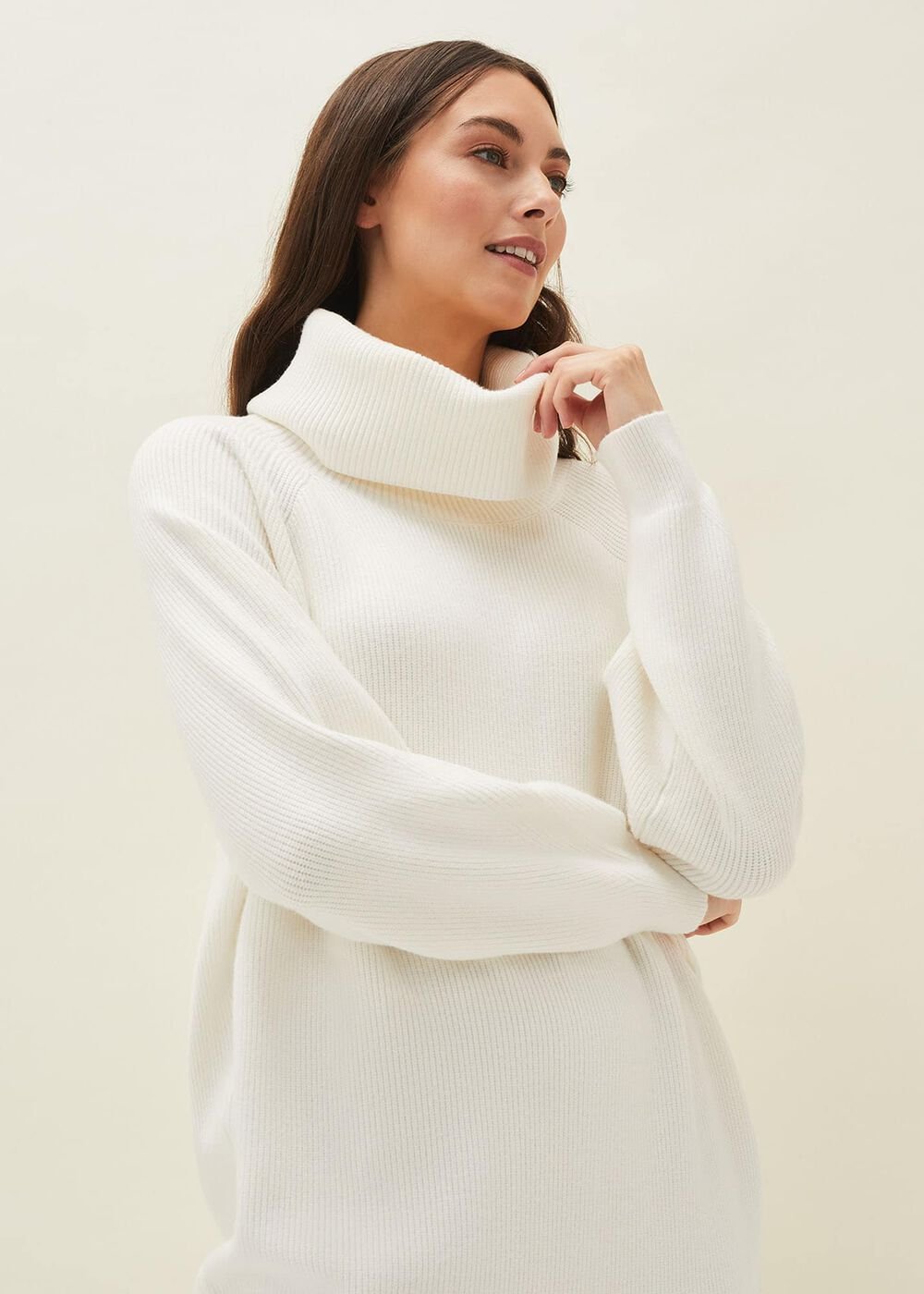 Nisha Roll Neck Jumper Dress - Winter White