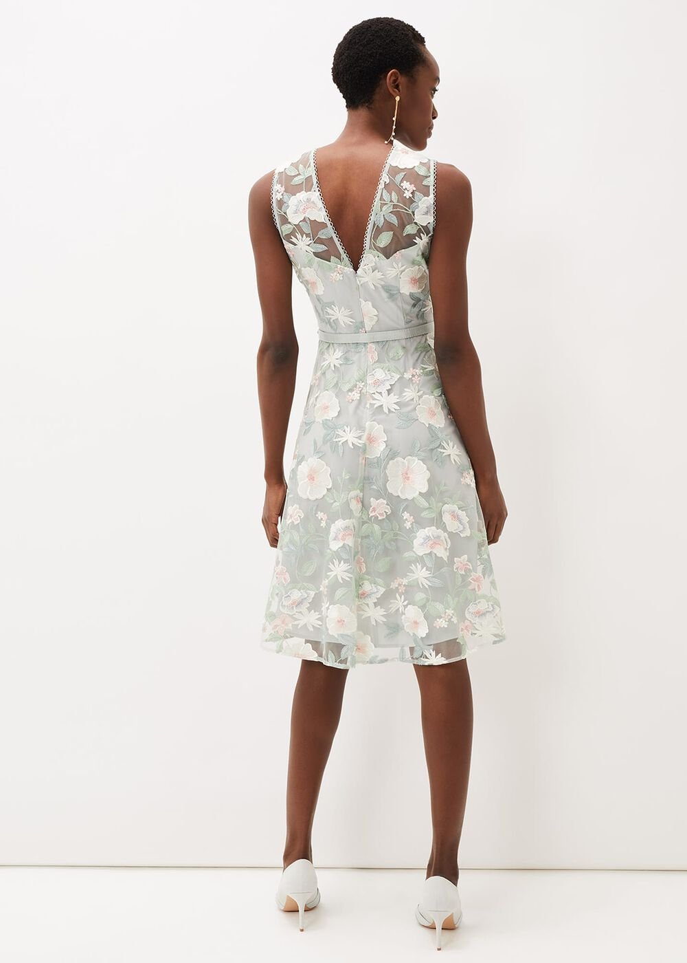 Aria Embroidered Fit And Flare Dress - Eau De Nil