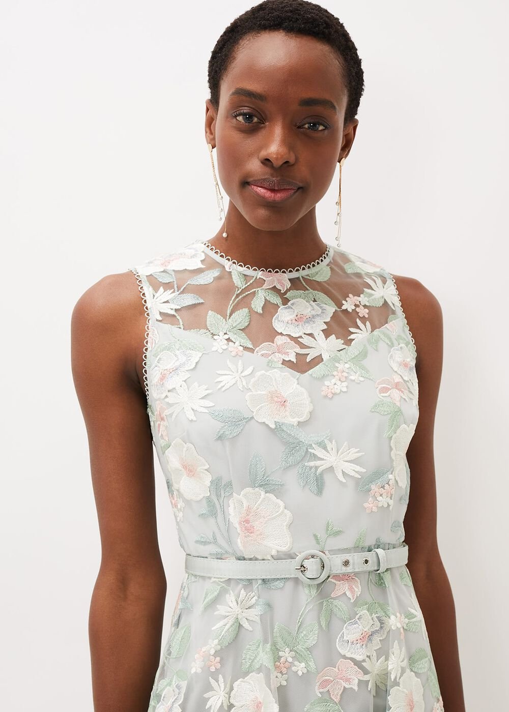 Aria Embroidered Fit And Flare Dress - Eau De Nil