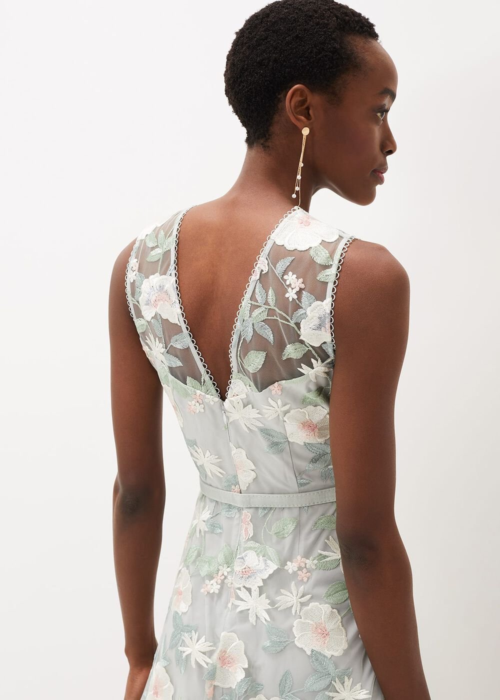 Aria Embroidered Fit And Flare Dress - Eau De Nil