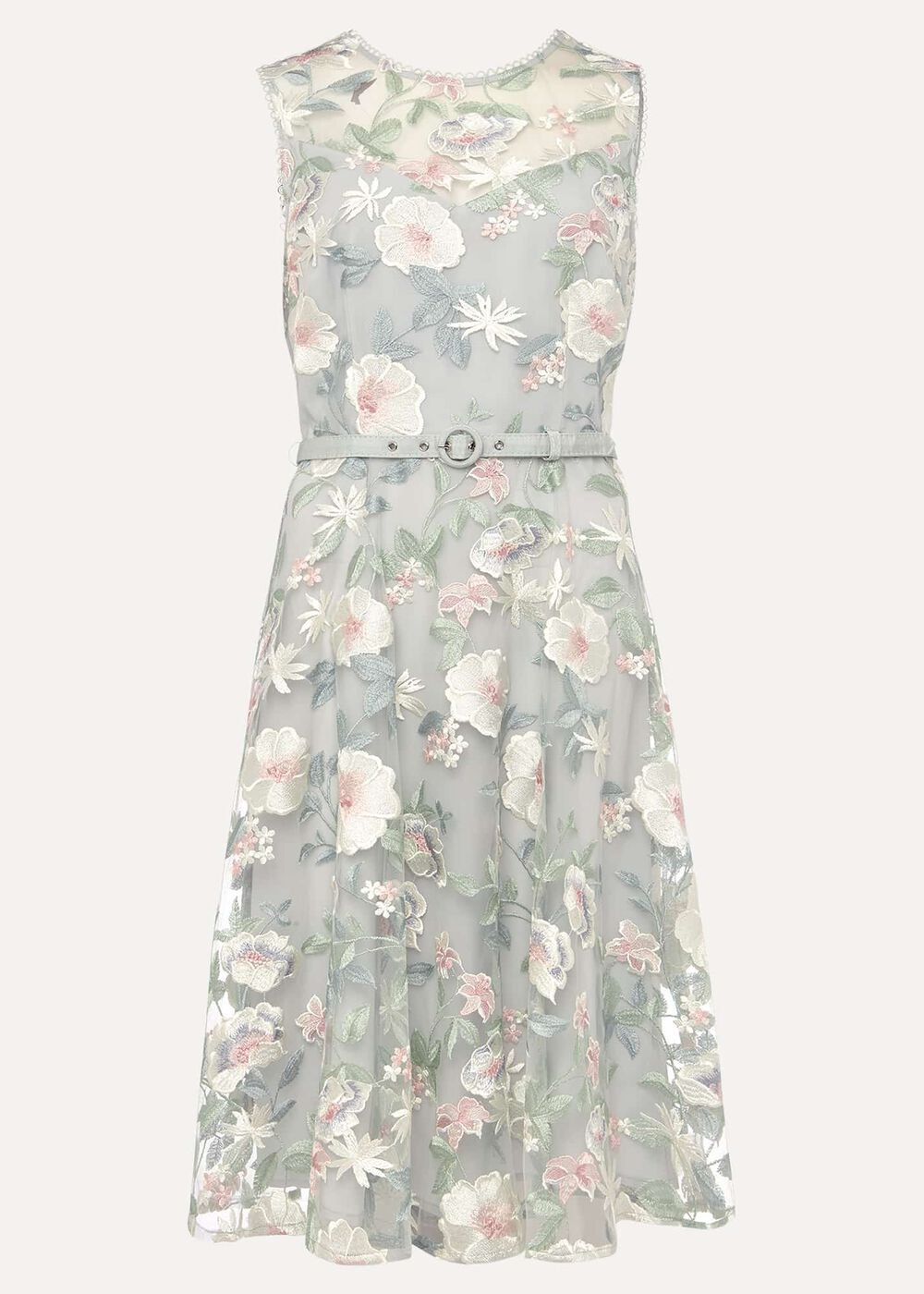 Aria Embroidered Fit And Flare Dress - Eau De Nil