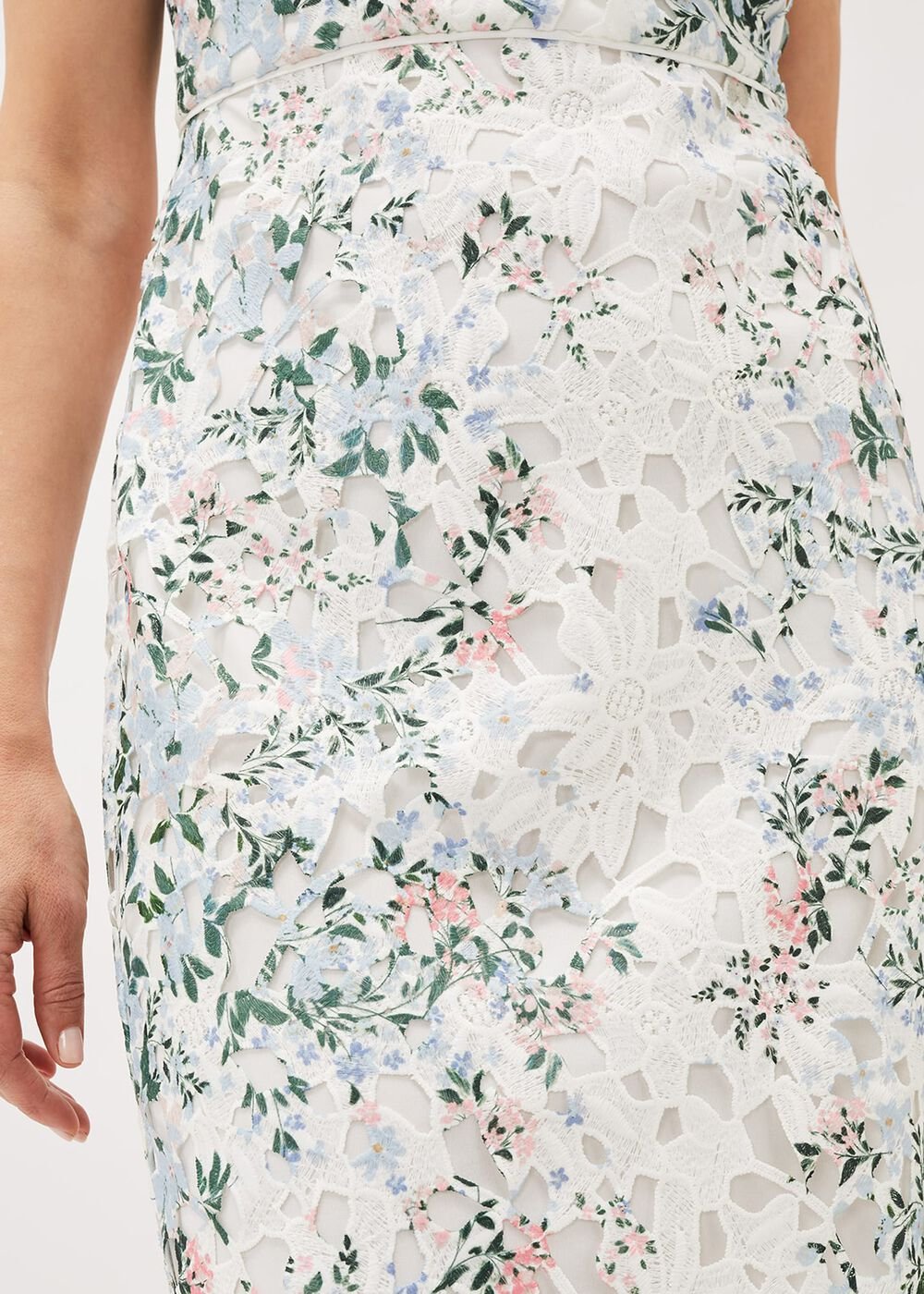 Floral Lace Overlay Pencil Dress - Ivory/Multi