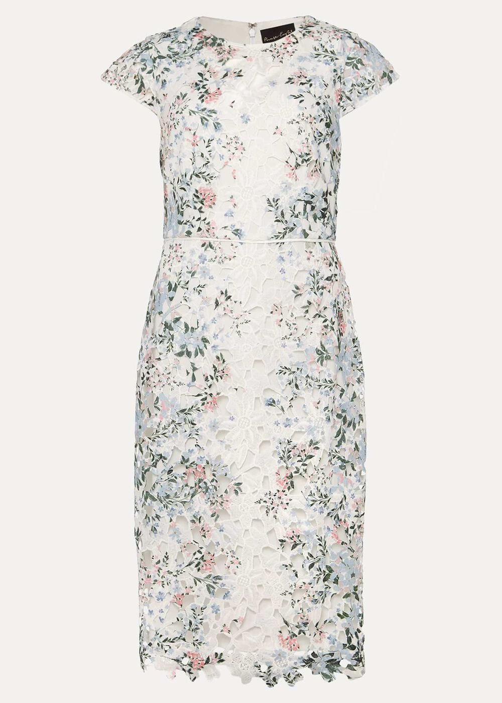 Floral Lace Overlay Pencil Dress - Ivory/Multi