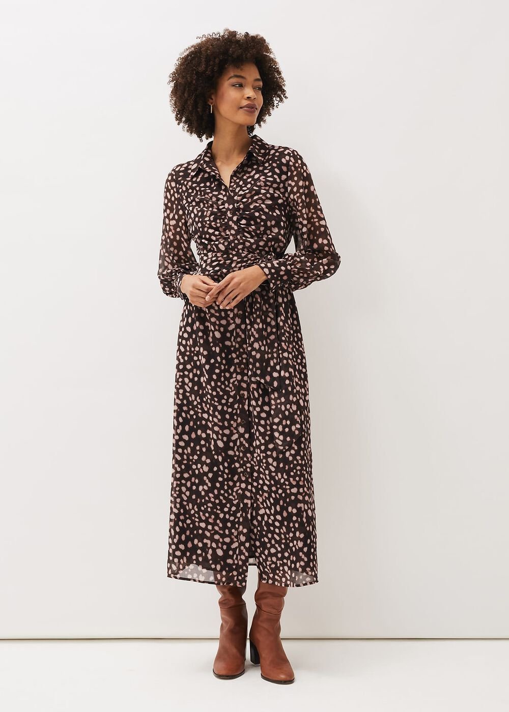 Libby Spot Print Midi Dress - Pink Multi