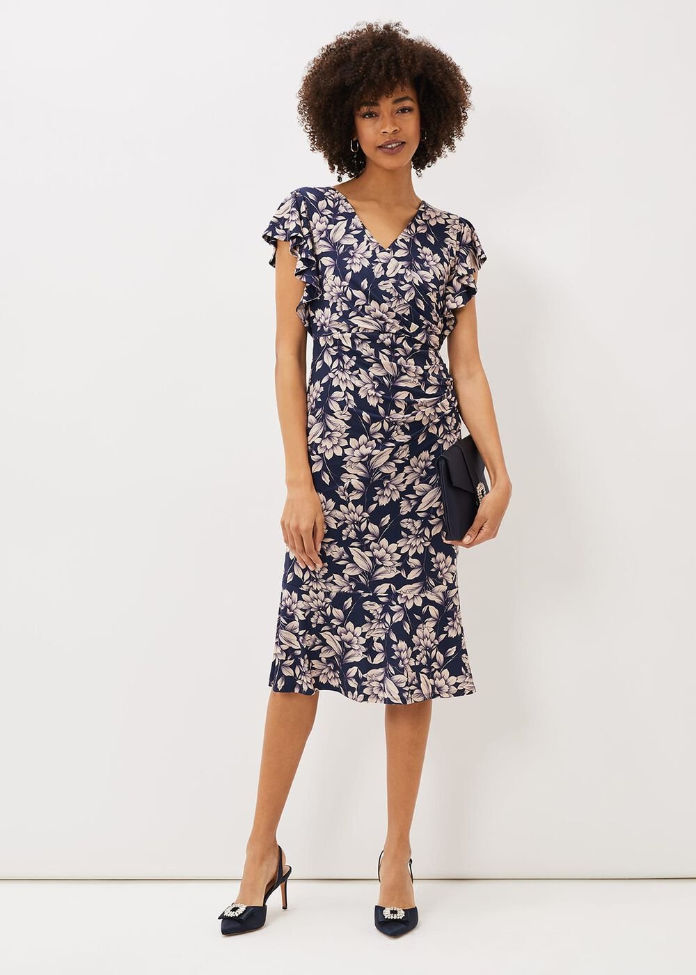 Zendaya Floral Jersey Dress - Perussian Blue/Cameo