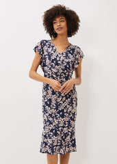 Zendaya Floral Jersey Dress - Perussian Blue/Cameo