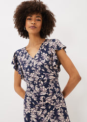 Zendaya Floral Jersey Dress - Perussian Blue/Cameo