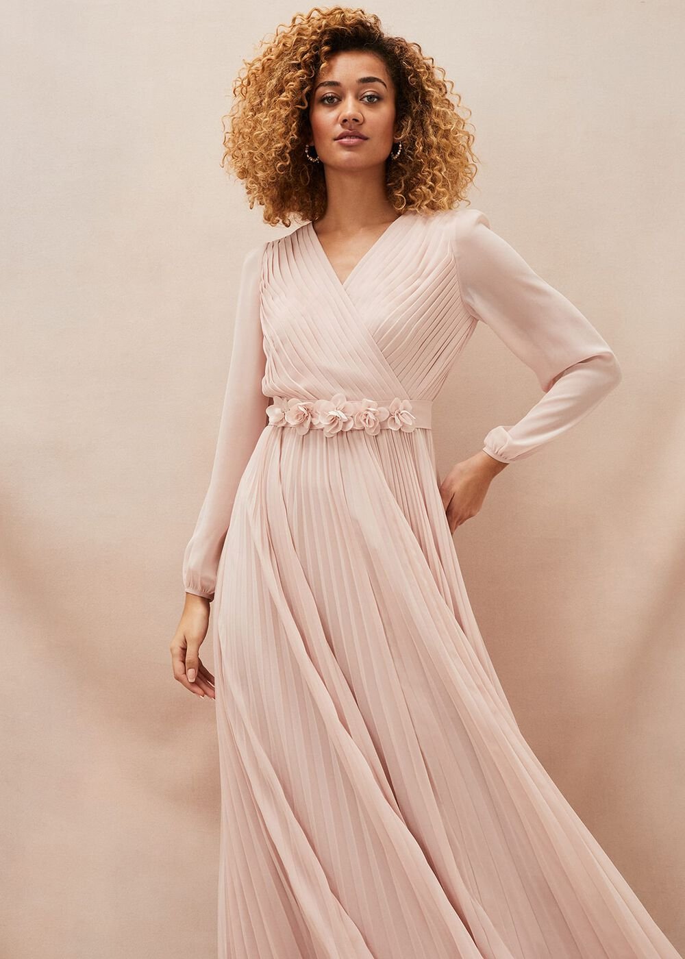 Alecia Pleated Chiffon Maxi Dress - Antique Rose