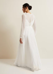 Mariana Pleated Lace Wedding Dress - Pearl