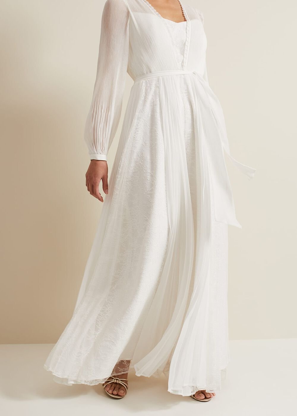 Mariana Pleated Lace Wedding Dress - Pearl
