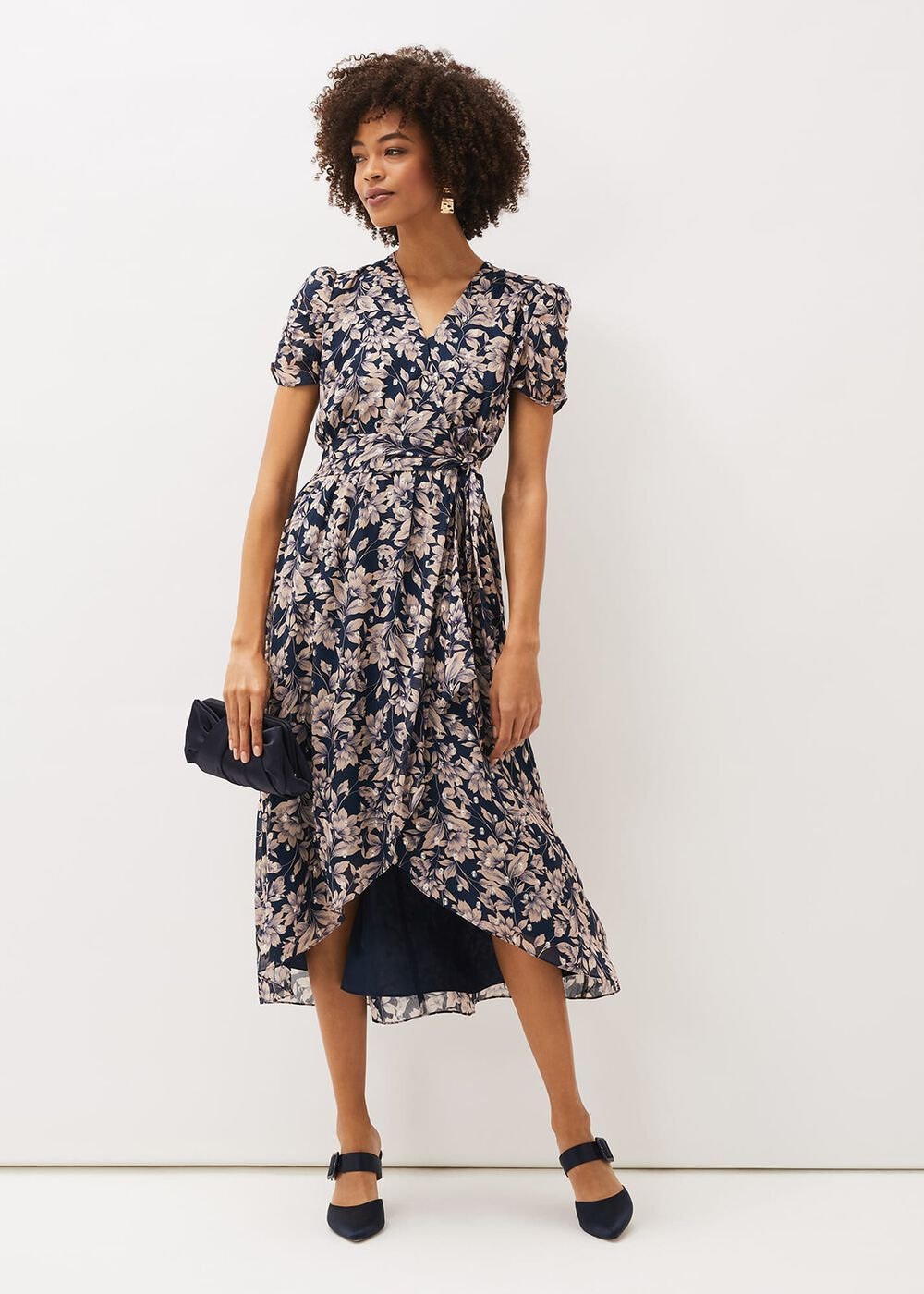 Zendaya Floral Dress - Perussian Blue/Taupe