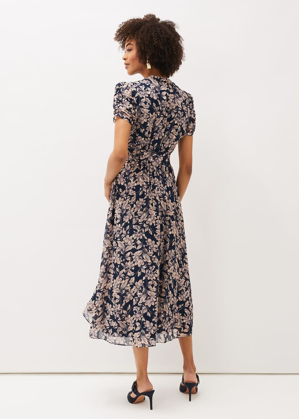 Zendaya Floral Dress - Perussian Blue/Taupe