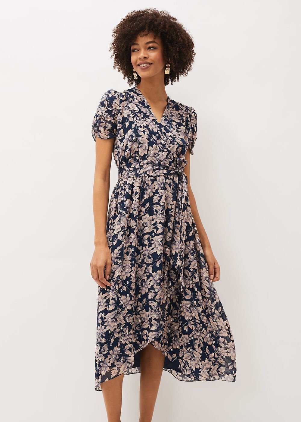 Zendaya Floral Dress - Perussian Blue/Taupe