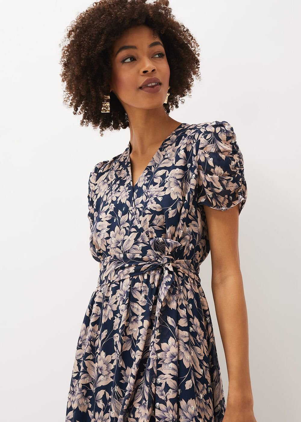 Zendaya Floral Dress - Perussian Blue/Taupe