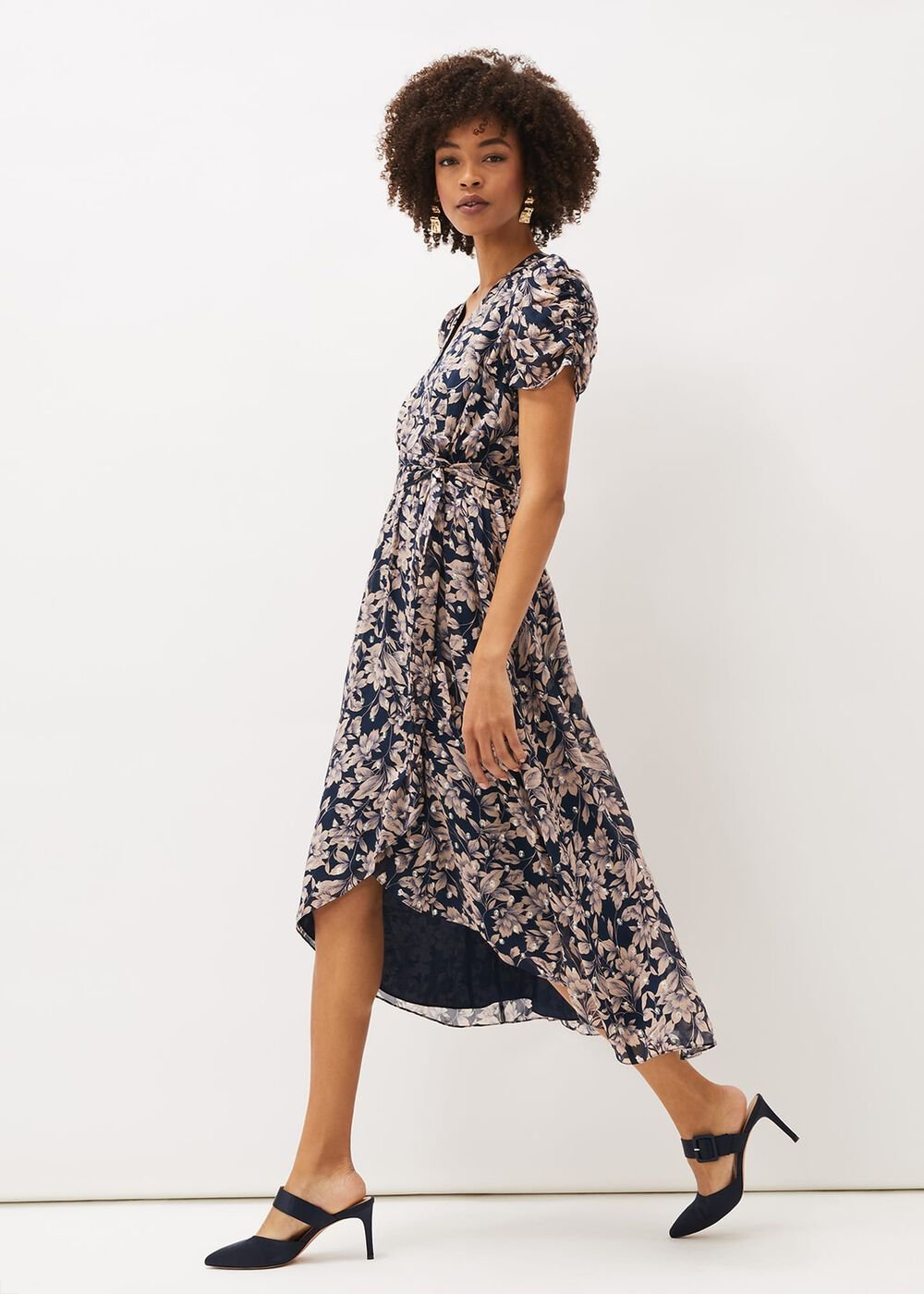 Zendaya Floral Dress - Perussian Blue/Taupe