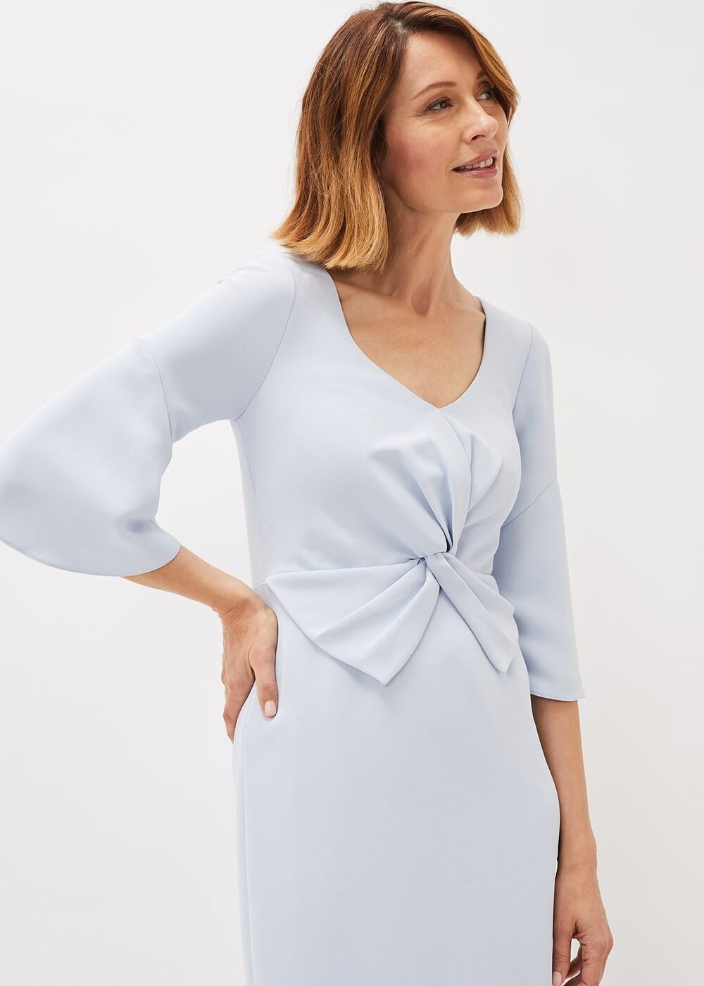 Layla Bow Detail Fitted Dress - Sky Blue