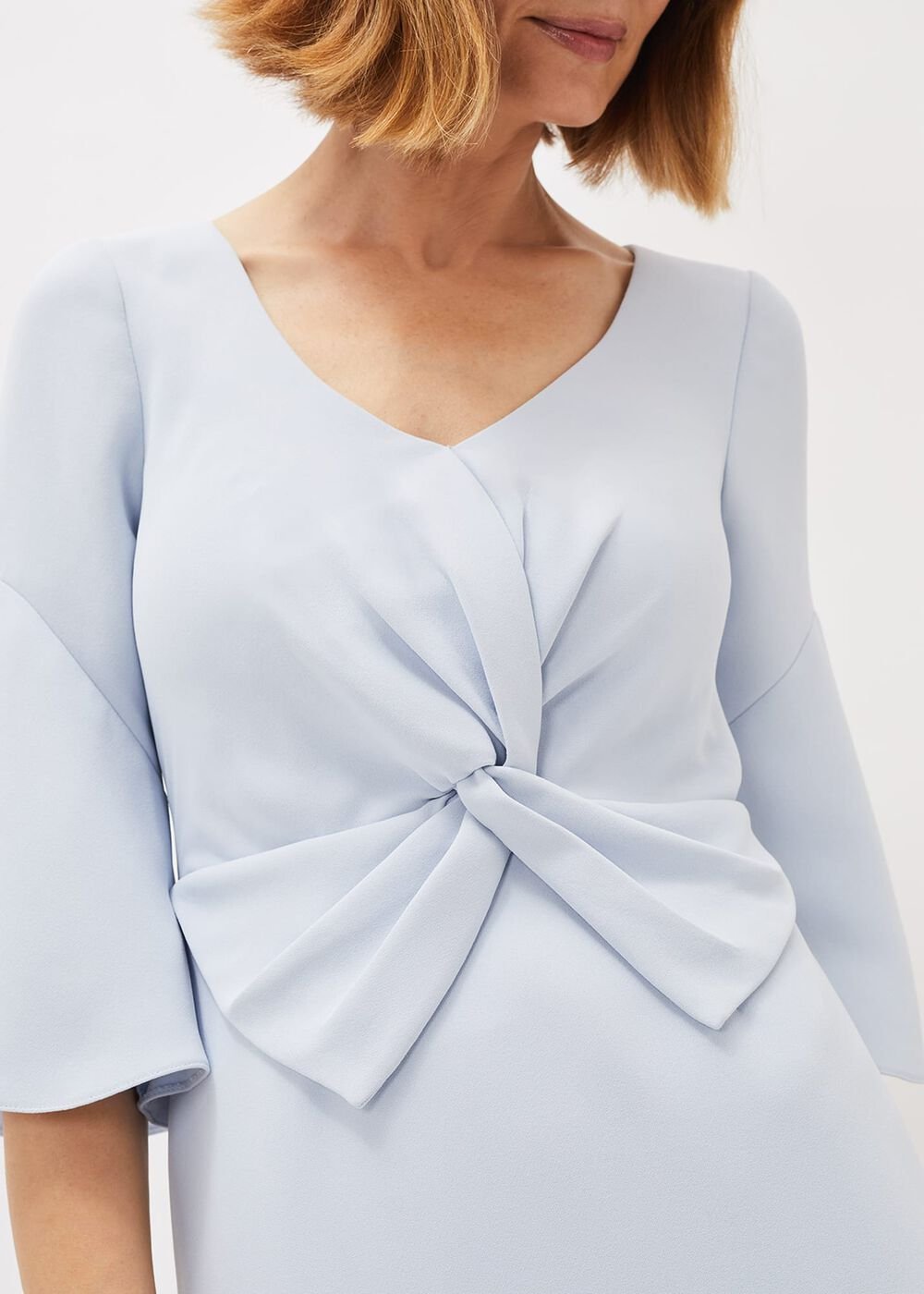 Layla Bow Detail Fitted Dress - Sky Blue