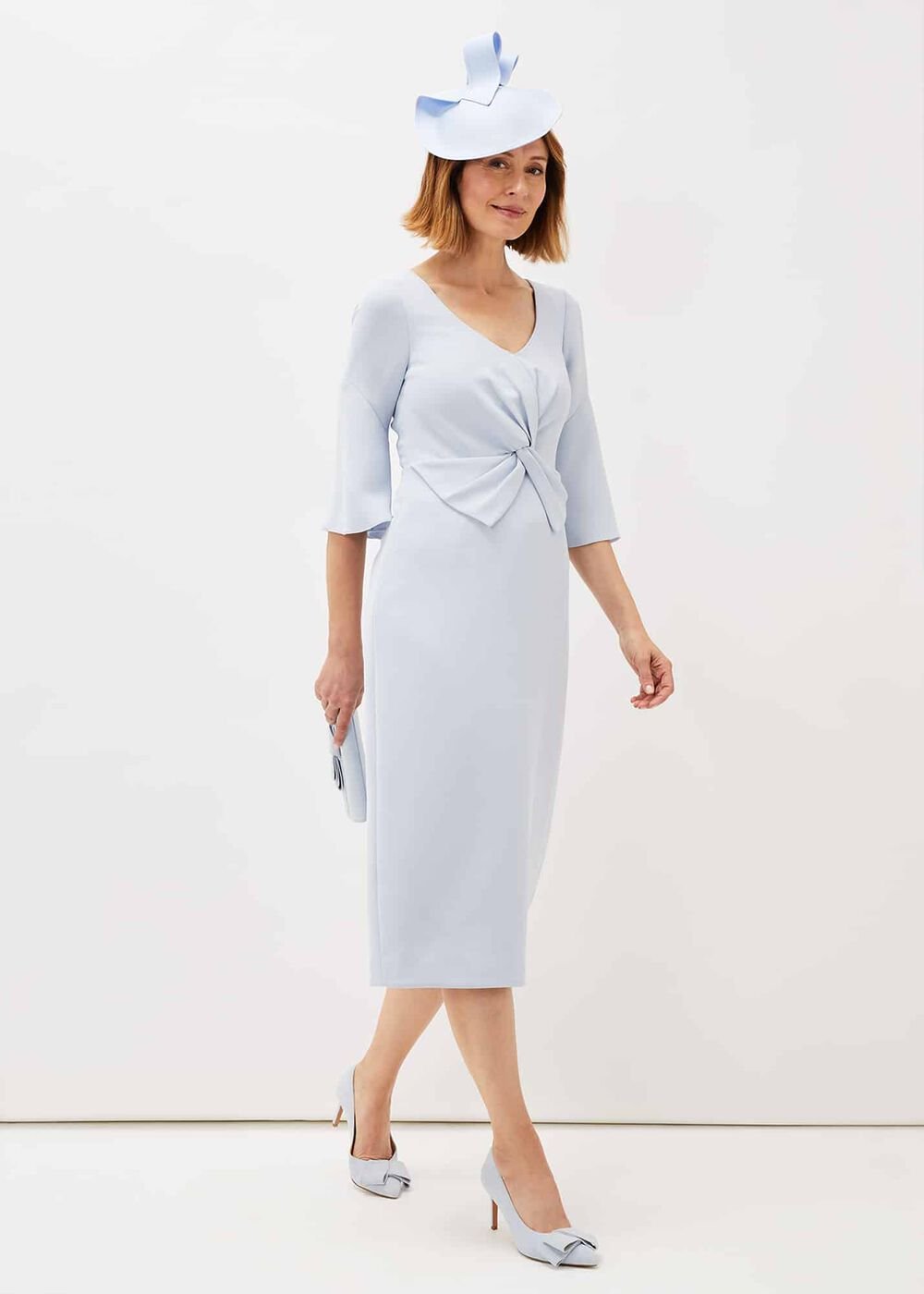 Layla Bow Detail Fitted Dress - Sky Blue