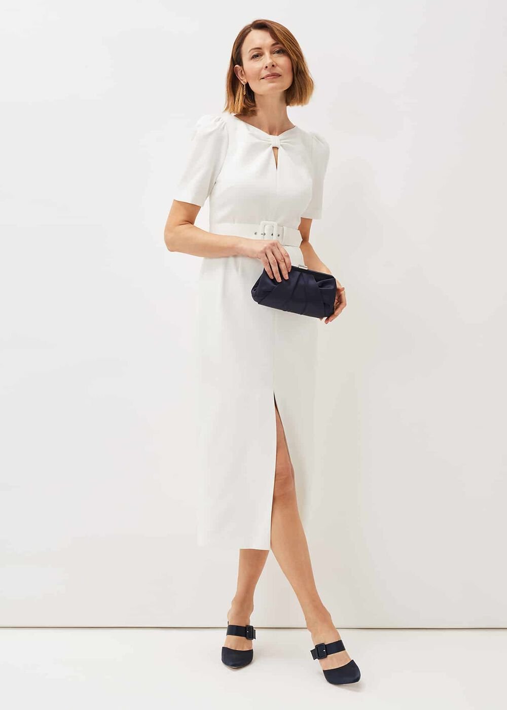 Niccola Fitted Belted Midaxi Dress - Oyster