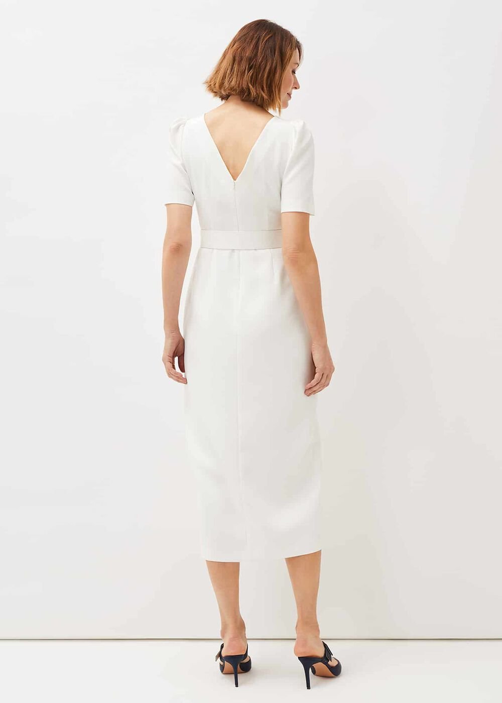 Niccola Fitted Belted Midaxi Dress - Oyster