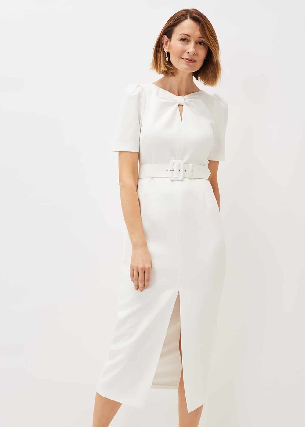 Niccola Fitted Belted Midaxi Dress - Oyster