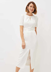 Niccola Fitted Belted Midaxi Dress - Oyster