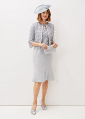 Alisha Double Layer Lace Peplum Dress - Mineral