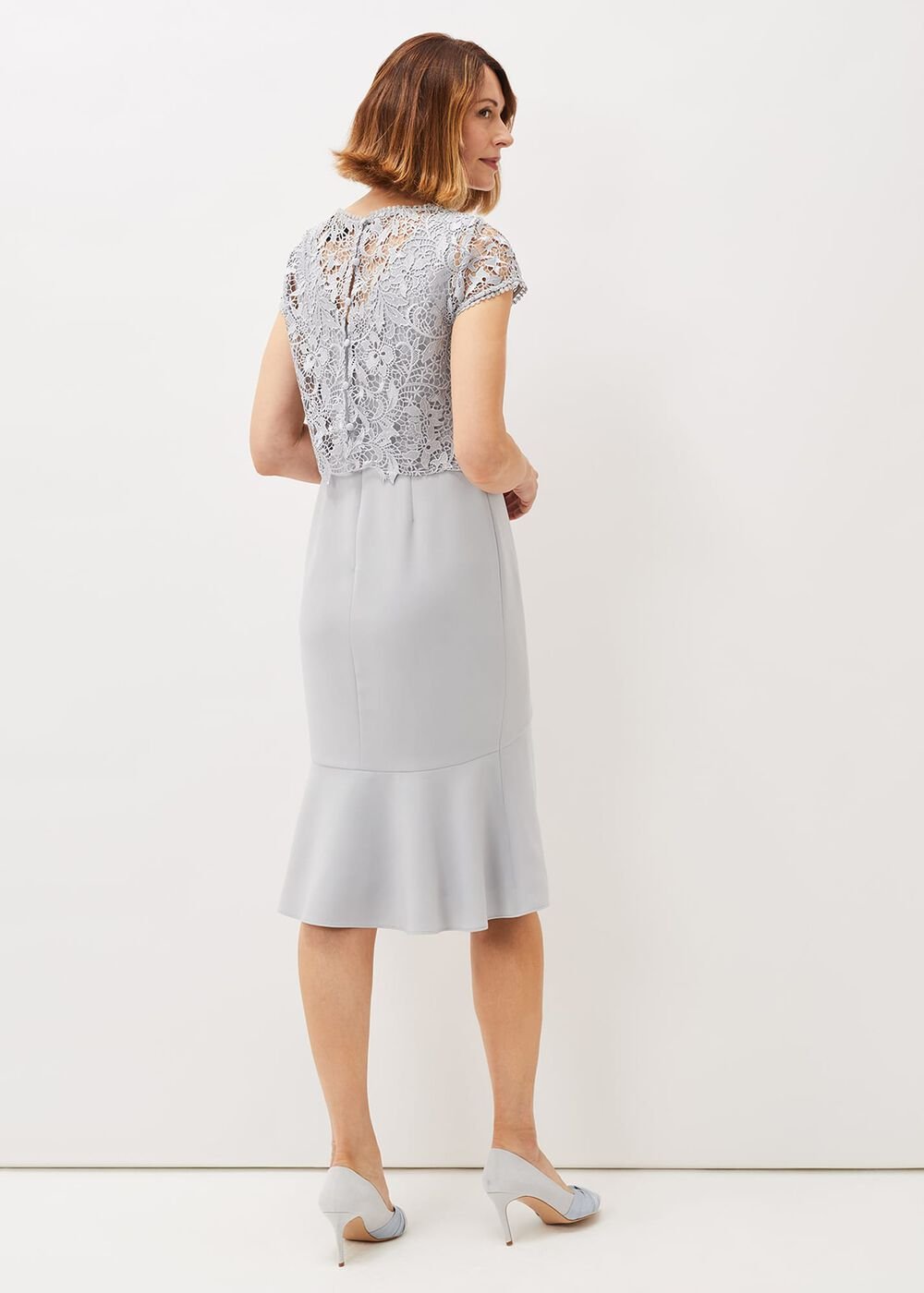 Alisha Double Layer Lace Peplum Dress - Mineral