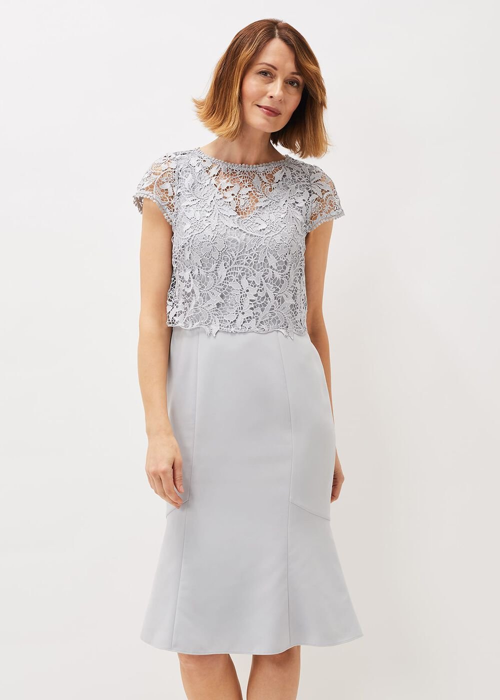 Alisha Double Layer Lace Peplum Dress - Mineral