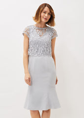 Alisha Double Layer Lace Peplum Dress - Mineral