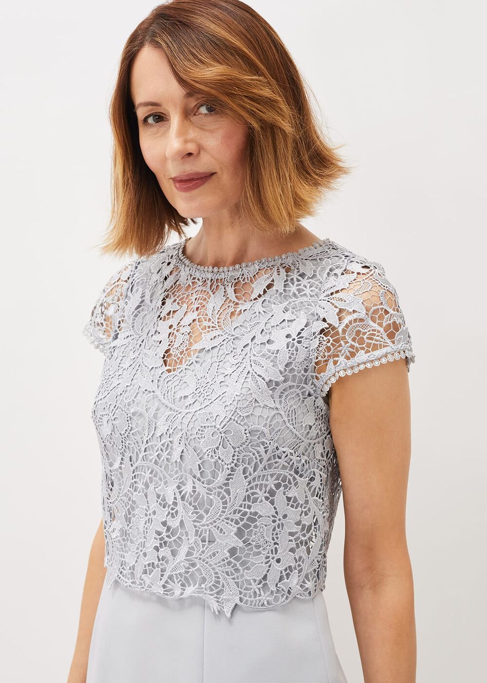 Alisha Double Layer Lace Peplum Dress - Mineral