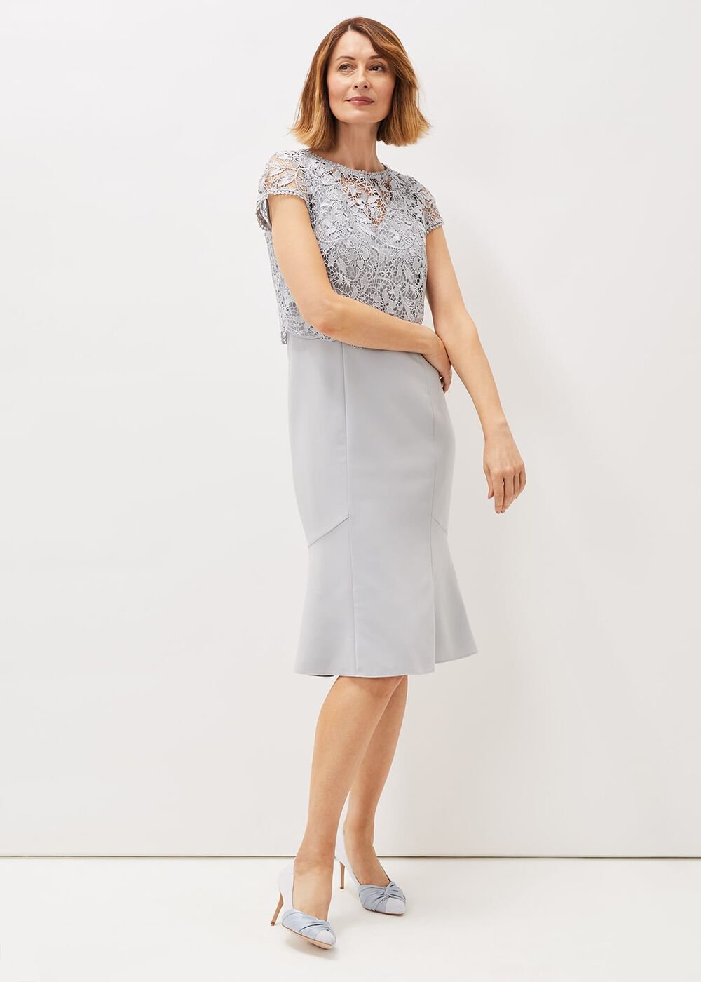Alisha Double Layer Lace Peplum Dress - Mineral