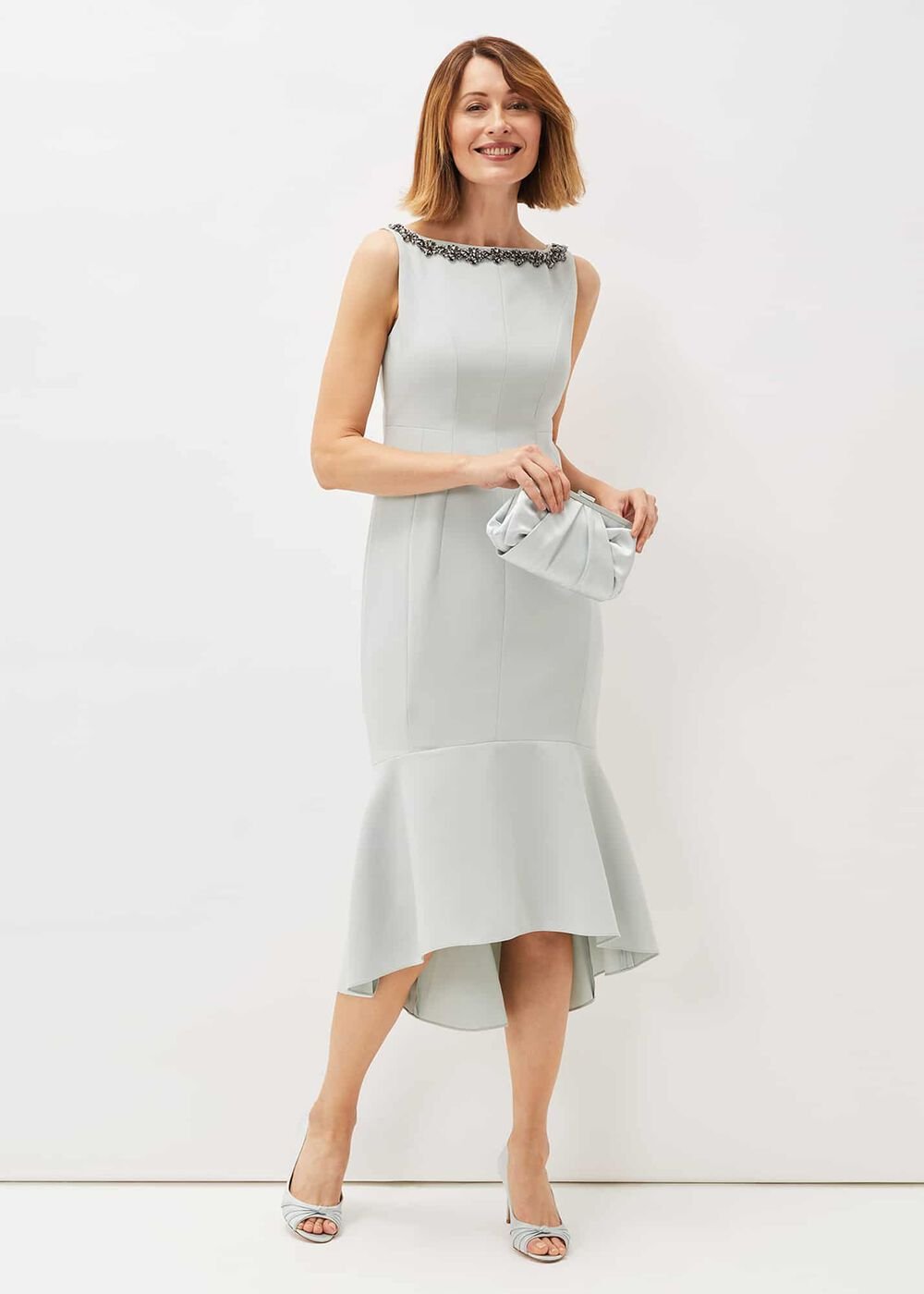 Nia Embellished Scuba Dress - Eau De Nil