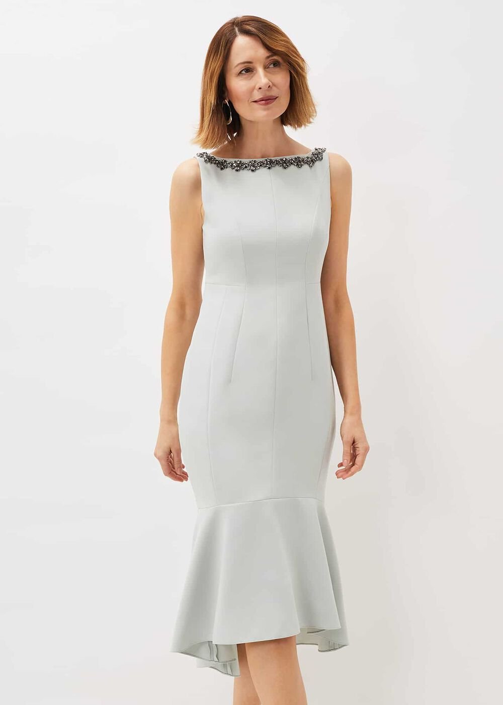 Nia Embellished Scuba Dress - Eau De Nil