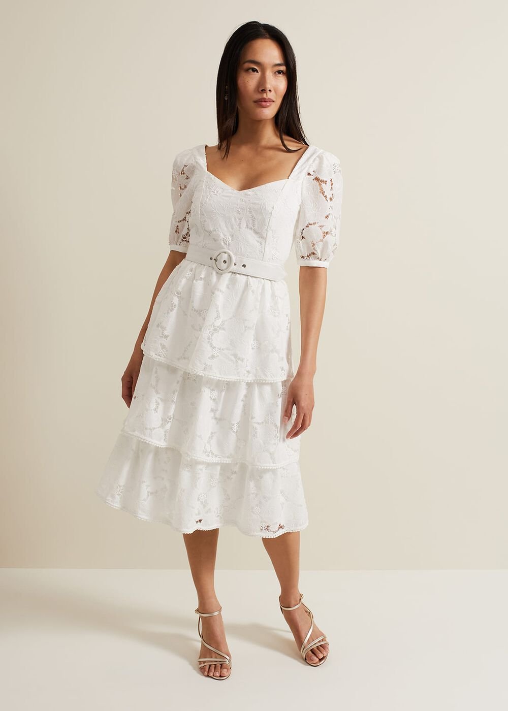 Elyse Lace Tiered Wedding Dress - Ivory