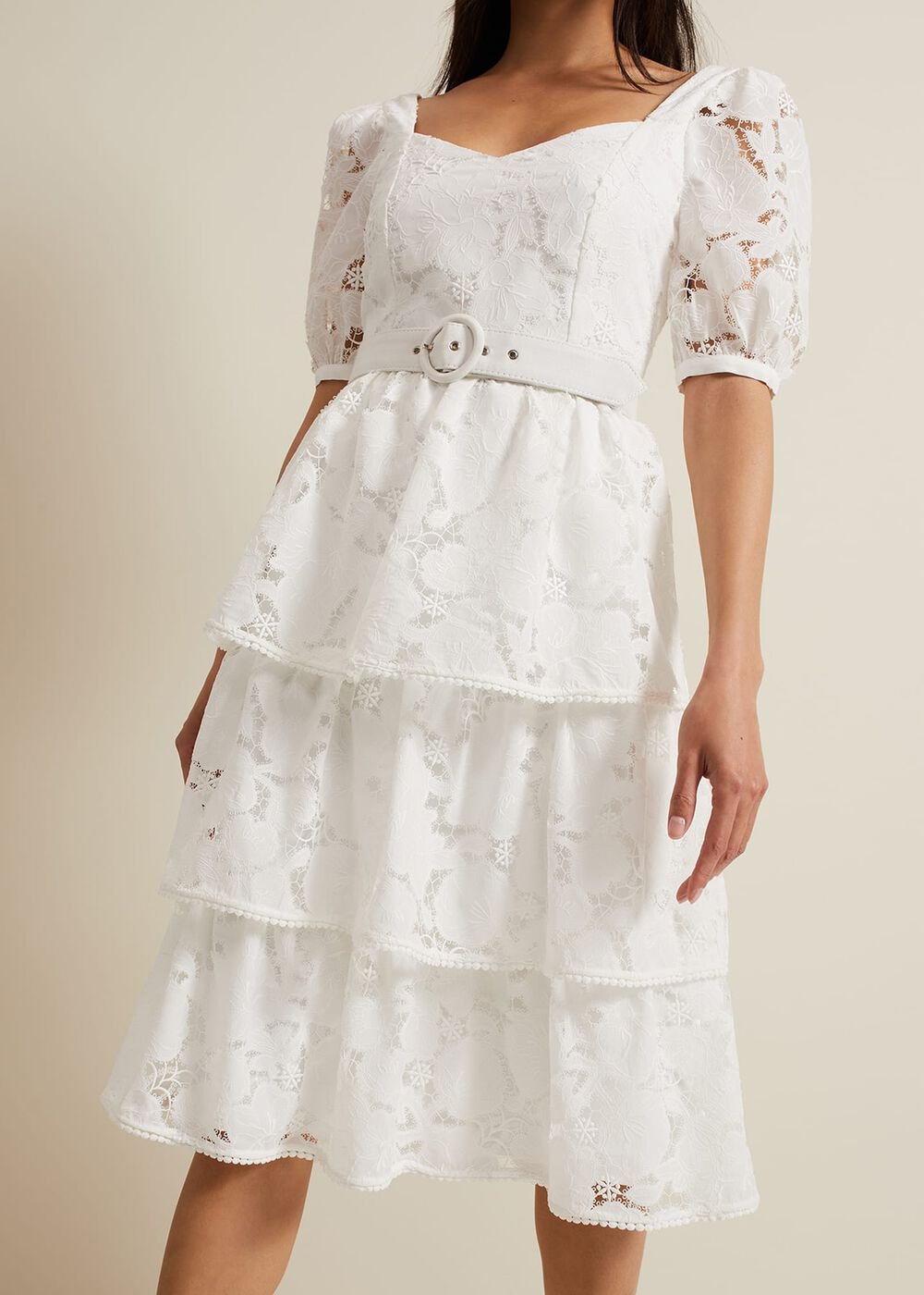 Elyse Lace Tiered Wedding Dress - Ivory